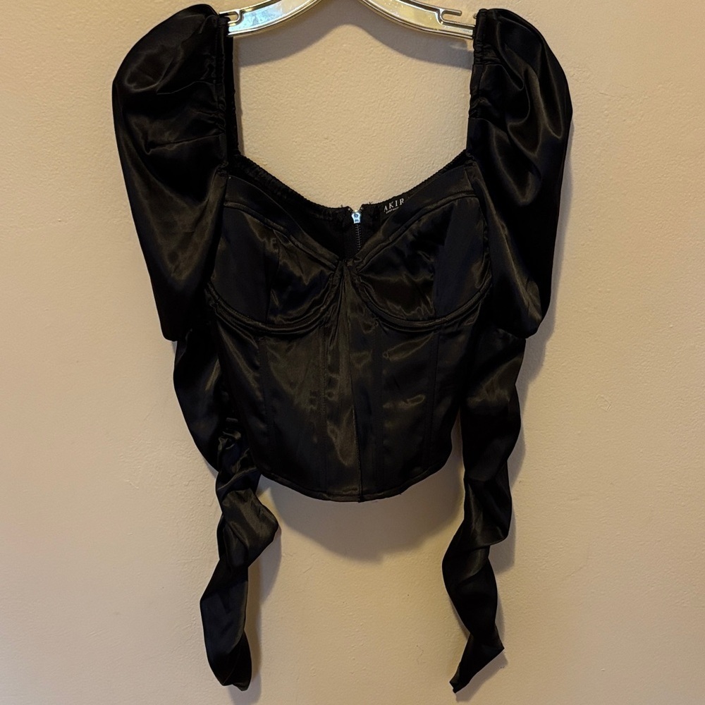 AKIRA Black Satin Corset Blouse